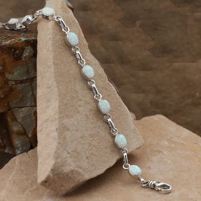 Small oval link bracelet w/ white cultured opal