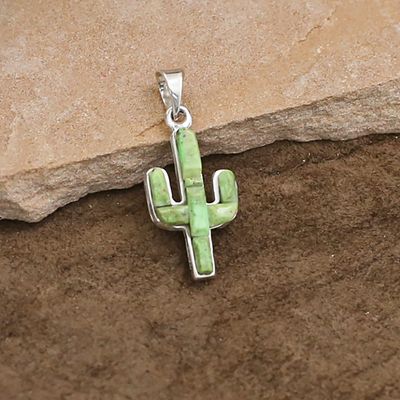Small Cactus Green Turquoise reversible pendant