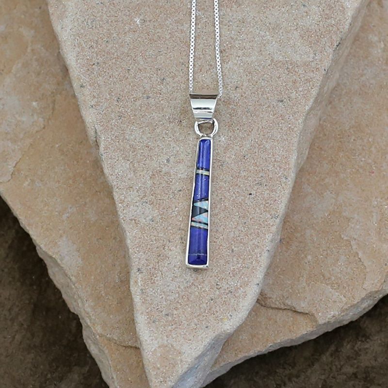 Thin stick pendant w/Lapis inlay