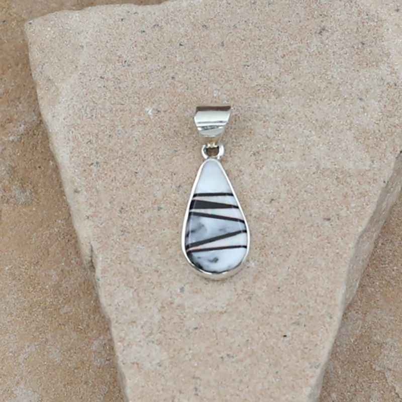 Tear drop pendant w/white buffalo inlay