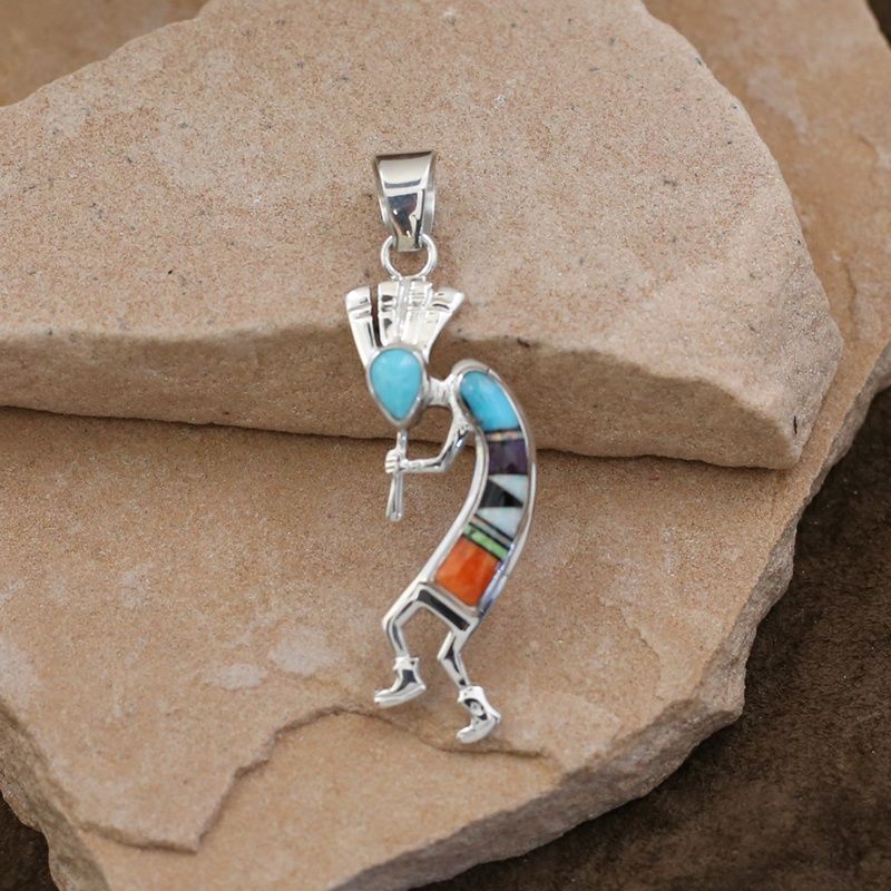 Multi-colored inlay Kokopelli pendant