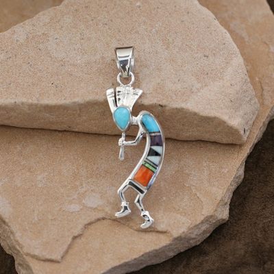 Multi-colored inlay Kokopelli pendant