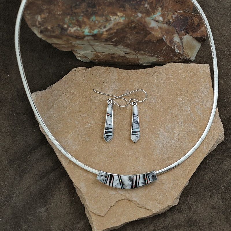 White Buffalo inlay necklace slider set