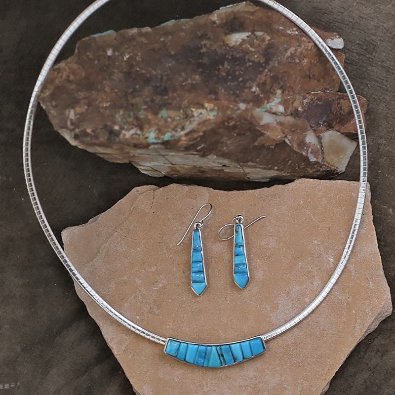 Kingman turquoise inlay necklace slider set