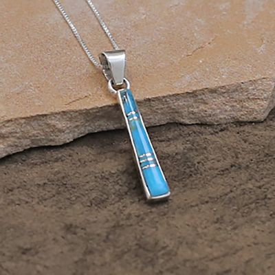 Thin stick pendant w/ Kingman turquoise inlay