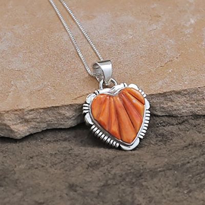 Heart pendant w/orange spiny oyster shells