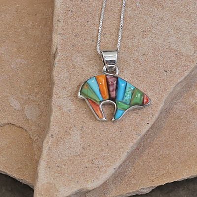 Bear pendant w/ multi-colored inlay
