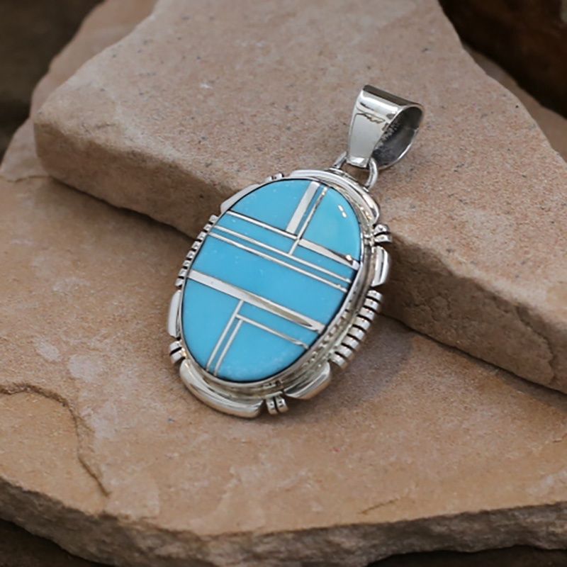 Large oval turquoise inlay pendant