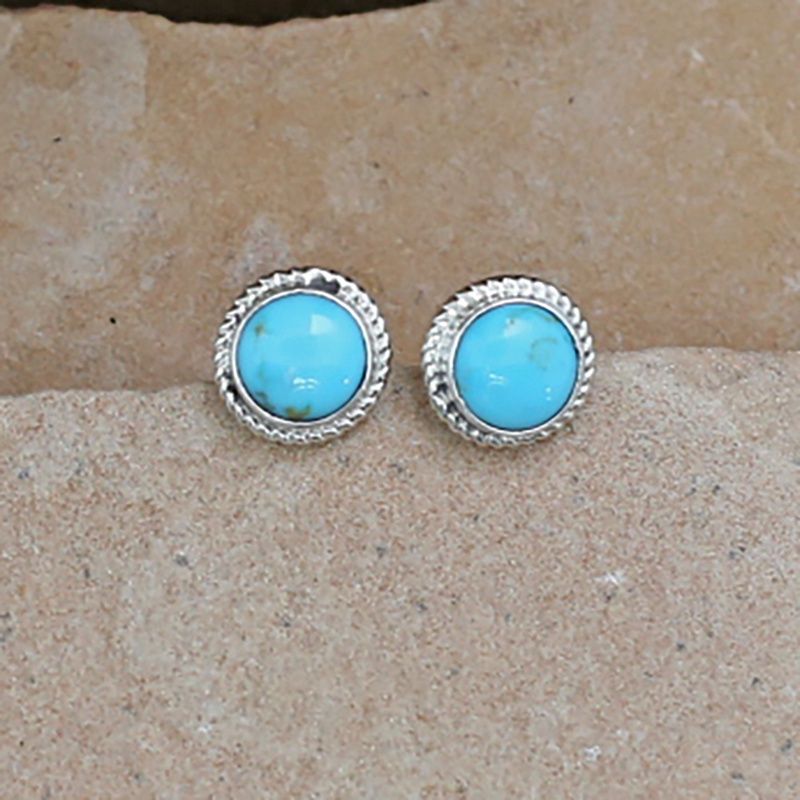 Large round turquoise stud earrings
