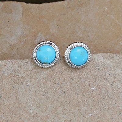 Large round turquoise stud earrings