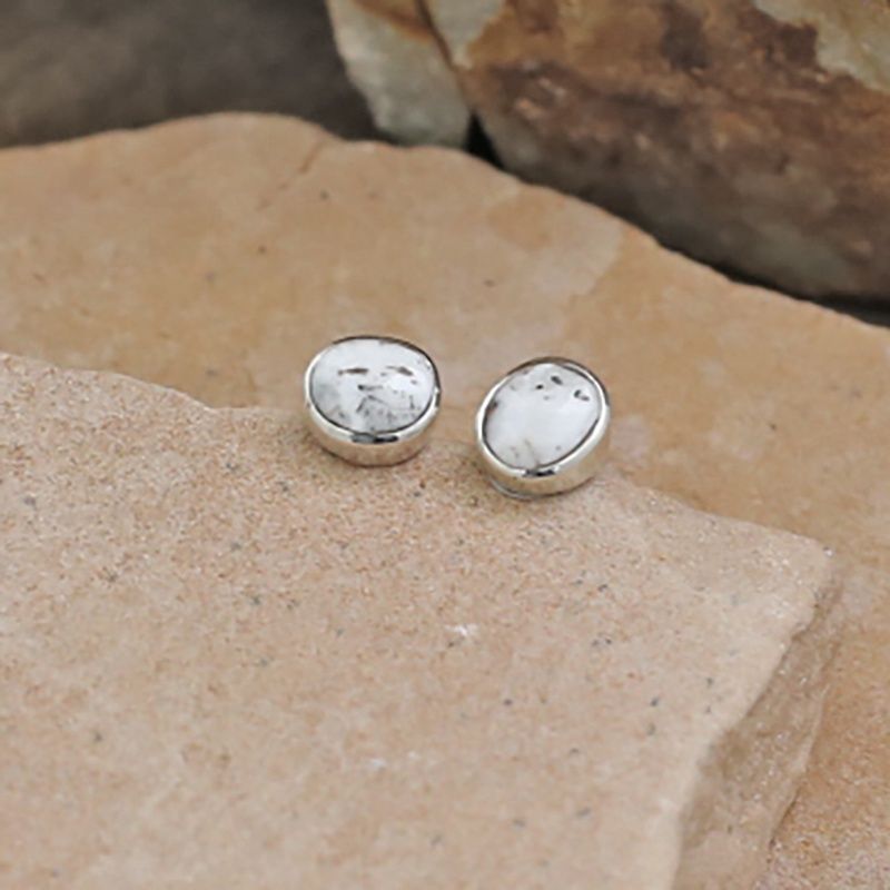 Oval stud earrings w/ white buffalo stone
