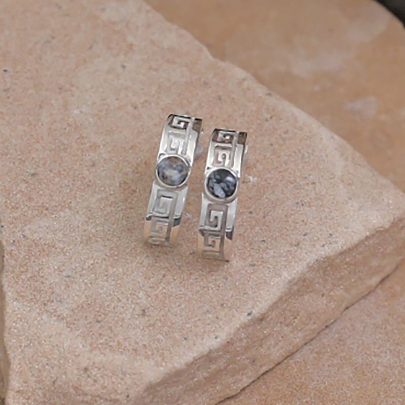 Unique 1/2 hoop earrings w/white buffalo