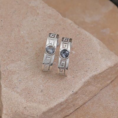 Unique 1/2 hoop earrings w/white buffalo