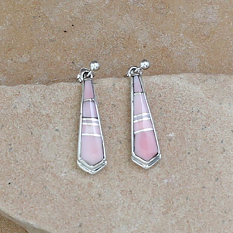 Curved Pink Conch inlay dangle earrings