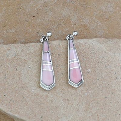 Curved Pink Conch inlay dangle earrings