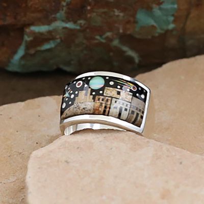 Flat bottom Adobe Pueblo inlay ring