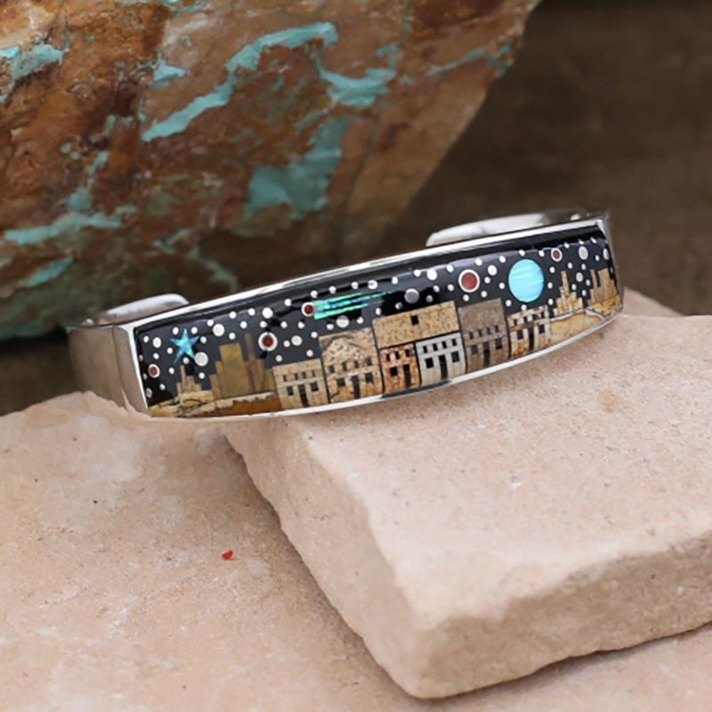Medium tapered Adobe Pueblo inlay bracelet