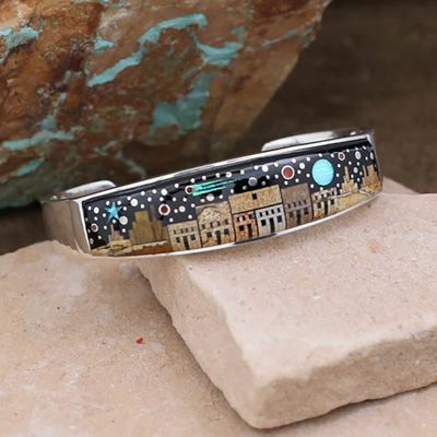 Medium tapered Adobe Pueblo inlay bracelet
