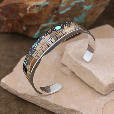 Medium tapered Adobe Pueblo inlay bracelet