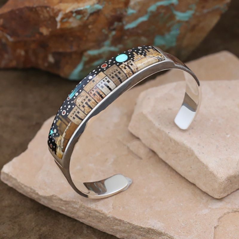 Medium tapered Adobe Pueblo inlay bracelet