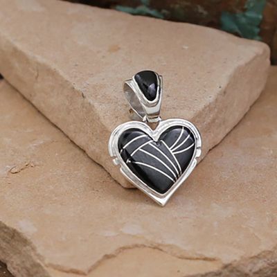 Heart  pendant w/ inlay black jet and silver elements