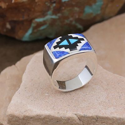 Large blue rug pattern ring- Fred Beagy