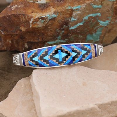 Large tapered blue rug pattern bracelet