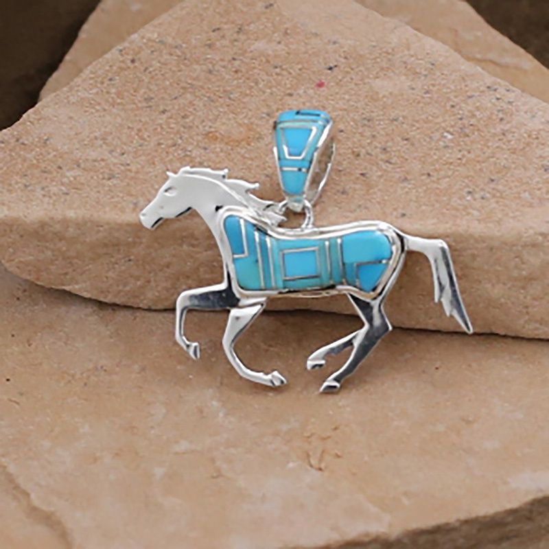 Reversible Horse pendant w/ inlay turquoise