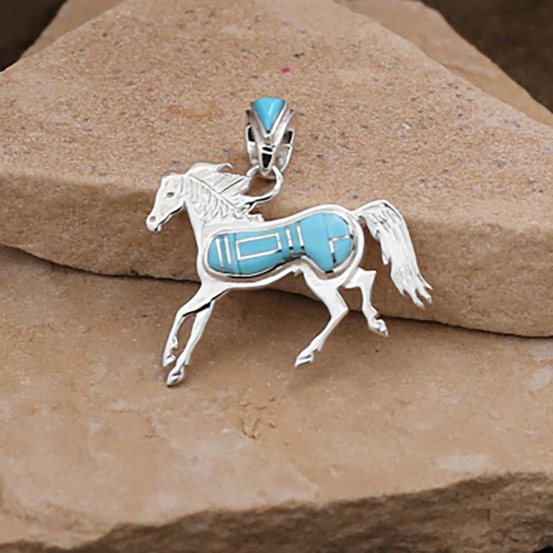 Turquoise inlay horse pendant