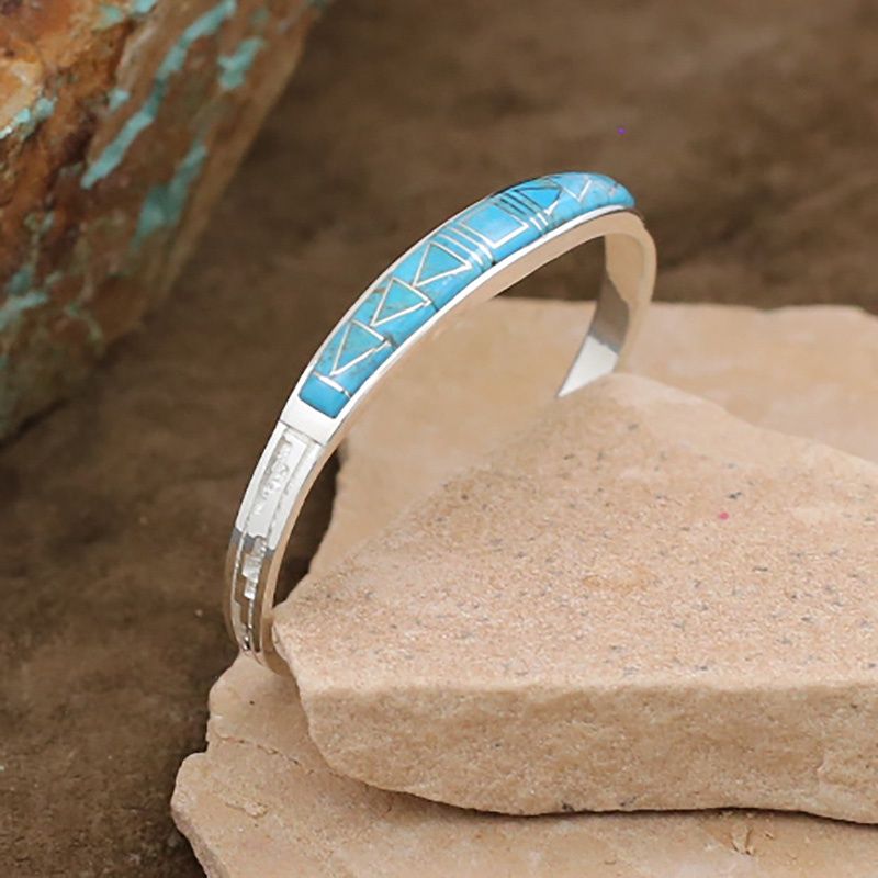 Thin Sleeping Beauty turquoise inlay bracelet