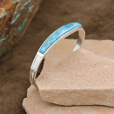 Thin Sleeping Beauty turquoise inlay bracelet