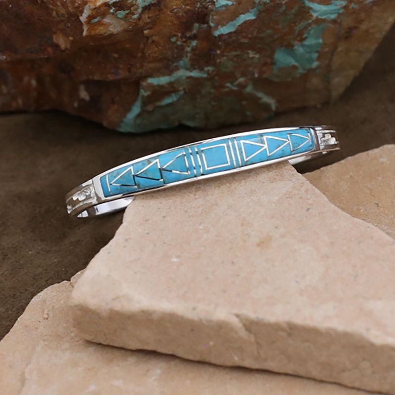 Thin Sleeping Beauty turquoise inlay bracelet