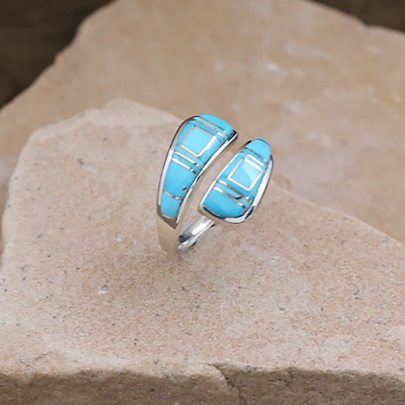 Adjustable turquoise inlay ring