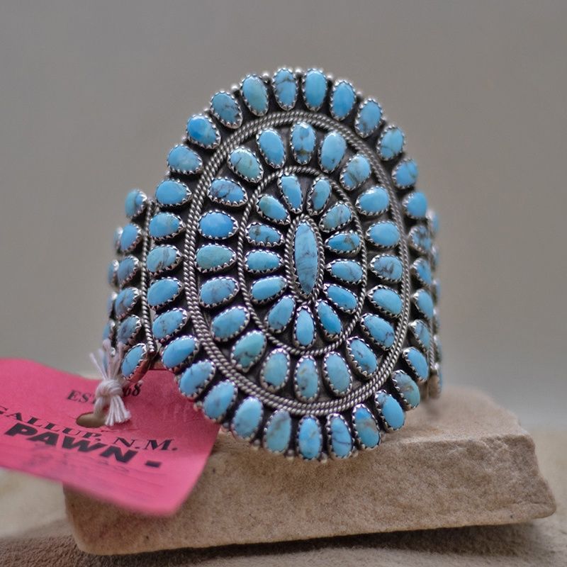 Extra large Turquoise Petit Point  bracelet-Pawn Jewelry