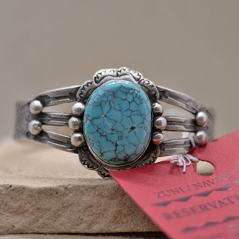 Turquoise spiderweb Navajo bracelet-Pawn Jewelry