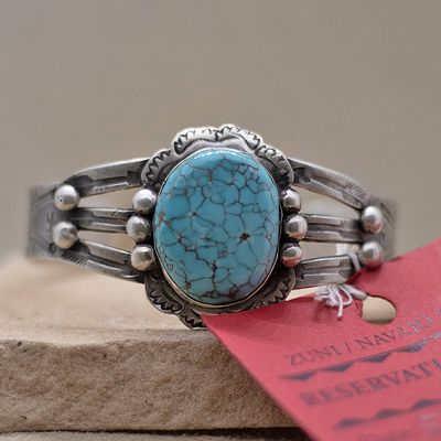 Turquoise spiderweb Navajo bracelet-Pawn Jewelry