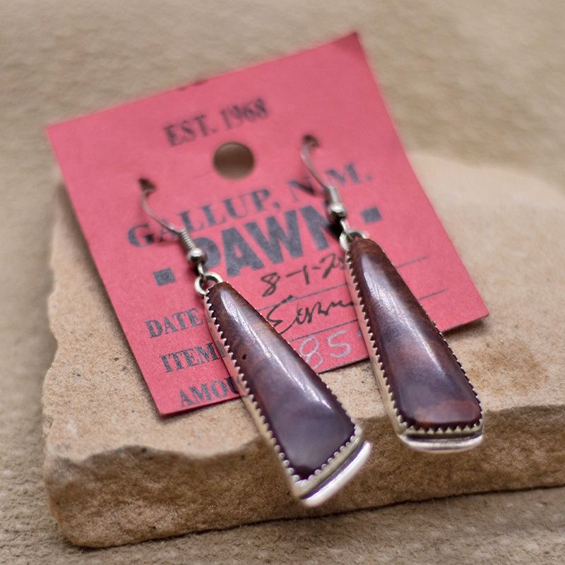 Navajo dangle earrings w/ purple spiny oyster shell-Pawn Jewelry