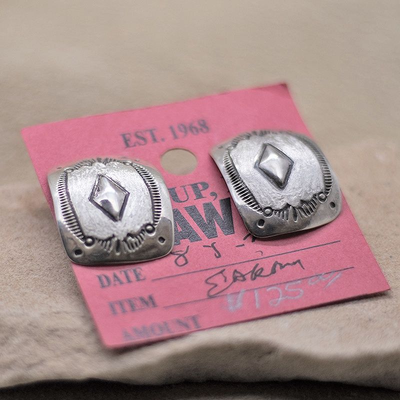 Silver concho style post earrings-Pawn Jewelry