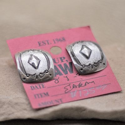 Silver concho style post earrings-Pawn Jewelry