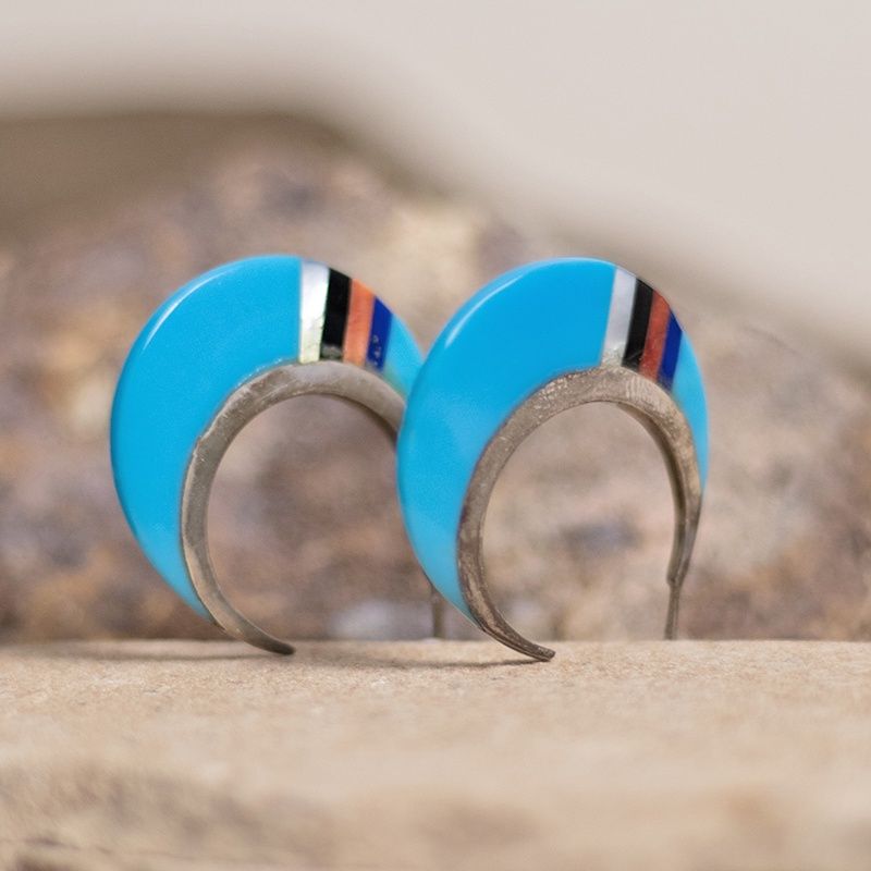 Turquoise inlay hoop earrings-Pawn Jewelry