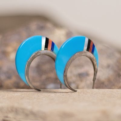 Turquoise inlay hoop earrings-Pawn Jewelry