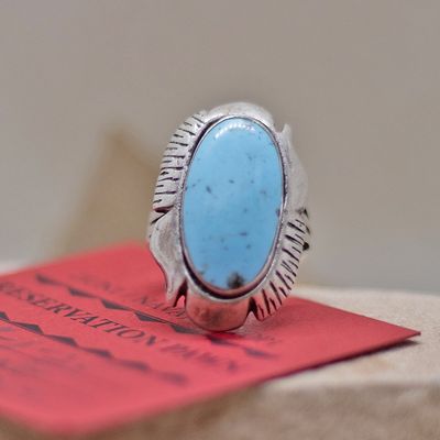 Oval turquoise silver ring-Pawn Jewelry