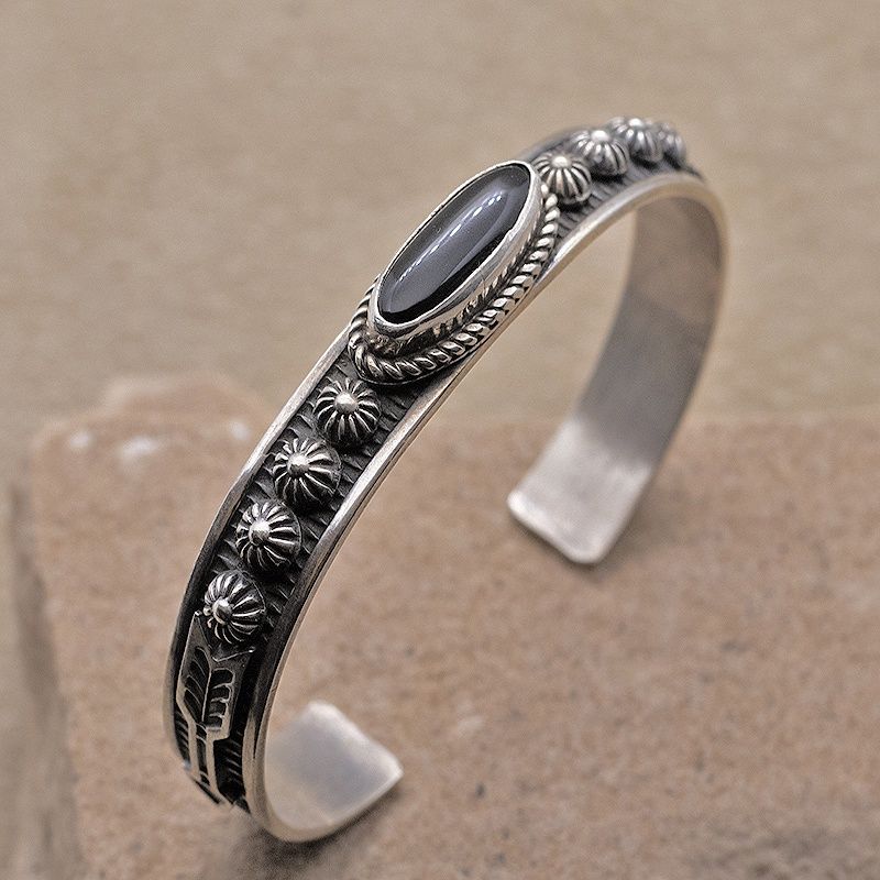 Thin black onyx cuff bracelet