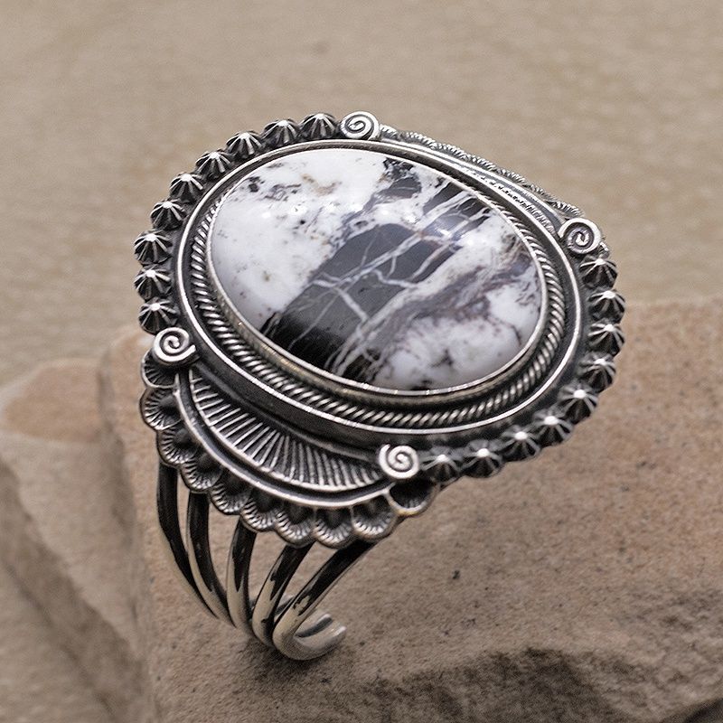 Large White Buffalo stone cuff bracelet