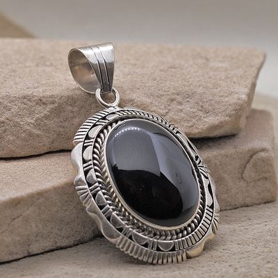 Triangle wire black onyx pendant