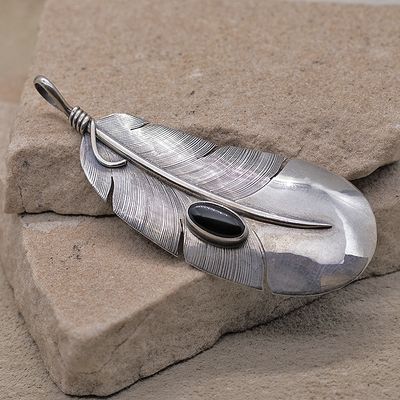 Feather pin/pendant - black onyx stone