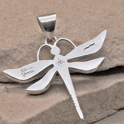 Black &amp; white inlay Dragon Fly pendant