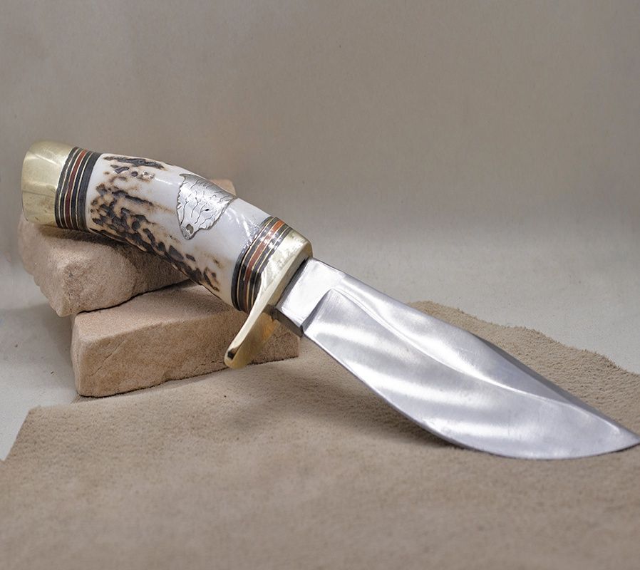 Long blade antler and silver inlay handle-Wolf