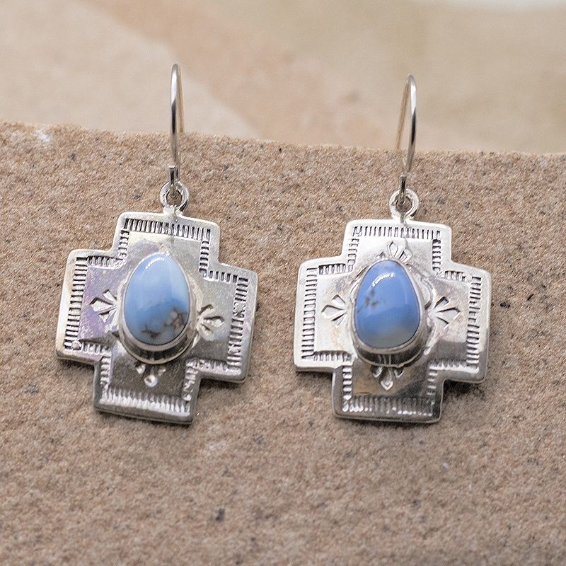 Dangle cross earrings w/ Golden Hills Turquoise