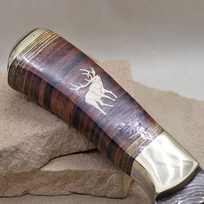 Unique wood handle knife w/Damascus blade